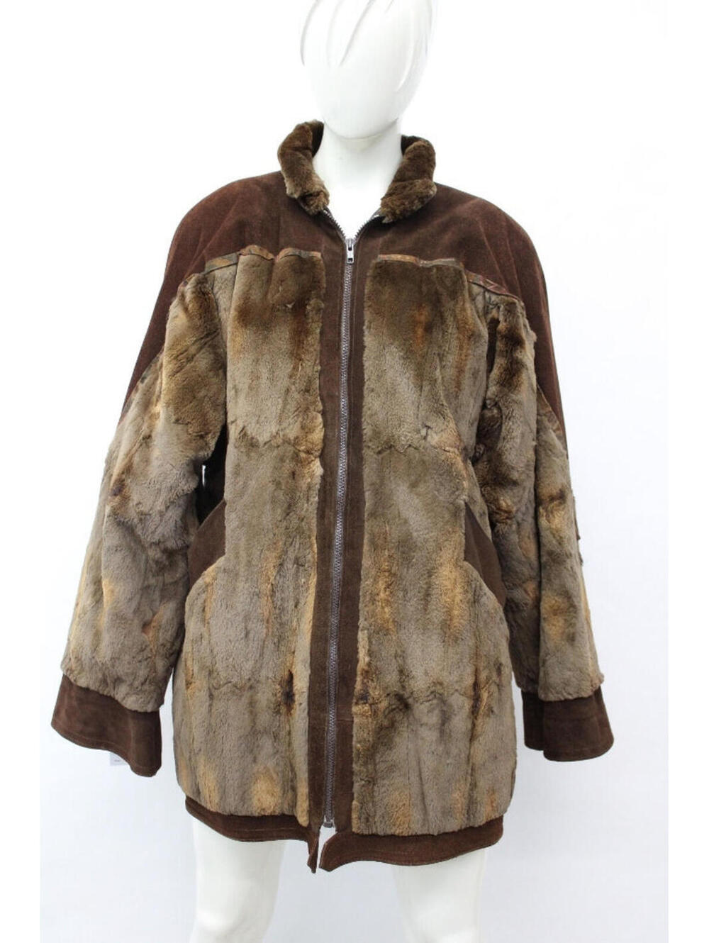 Mint Brown Sheared Muskrat &Suede Fur Coat Women Woman Size 6-8 Small-Medium